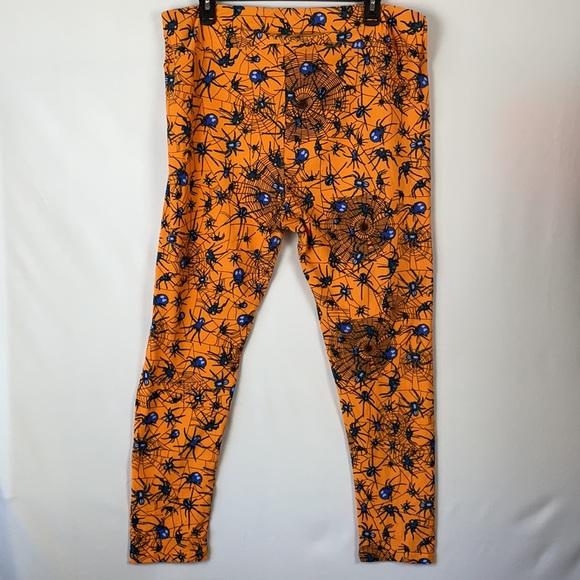 LuLaRoe Orange & Black Spider & Web Halloween Leggings - Size TC2 (18+) - Picture 4 of 7